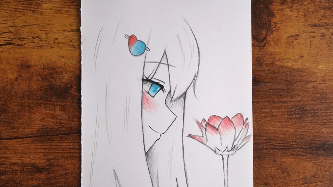 How to Draw an Anime Girl with a Flower (Easy Sketch Tutorial)