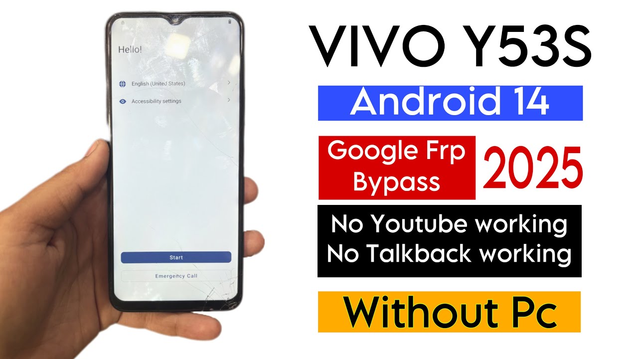 Vivo Y53s (V2058) Frp BypassAccount Android 13 WITHOUT PC Gmail Account Android 13 WITHOUT PC
