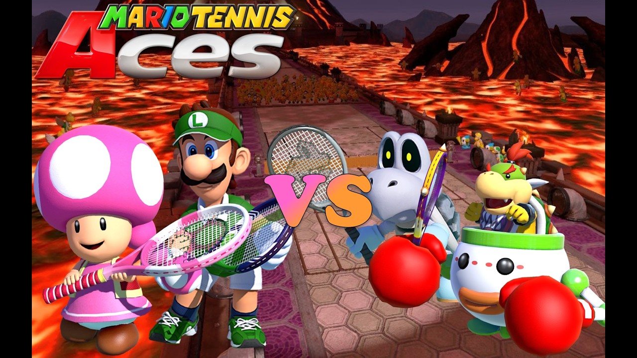 Mario Tennis Aces - Luigi & Toadette vs Bowser Jr & Dry Bones - Inferno Island