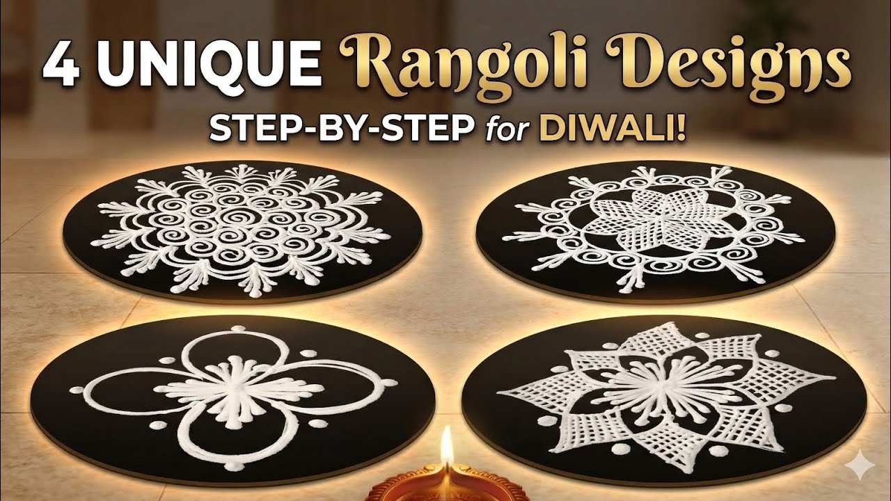 4 Unique rangoli design step by step 🌸#dialyrangoli #indianart#ytshorts #muggulu #indianculture 