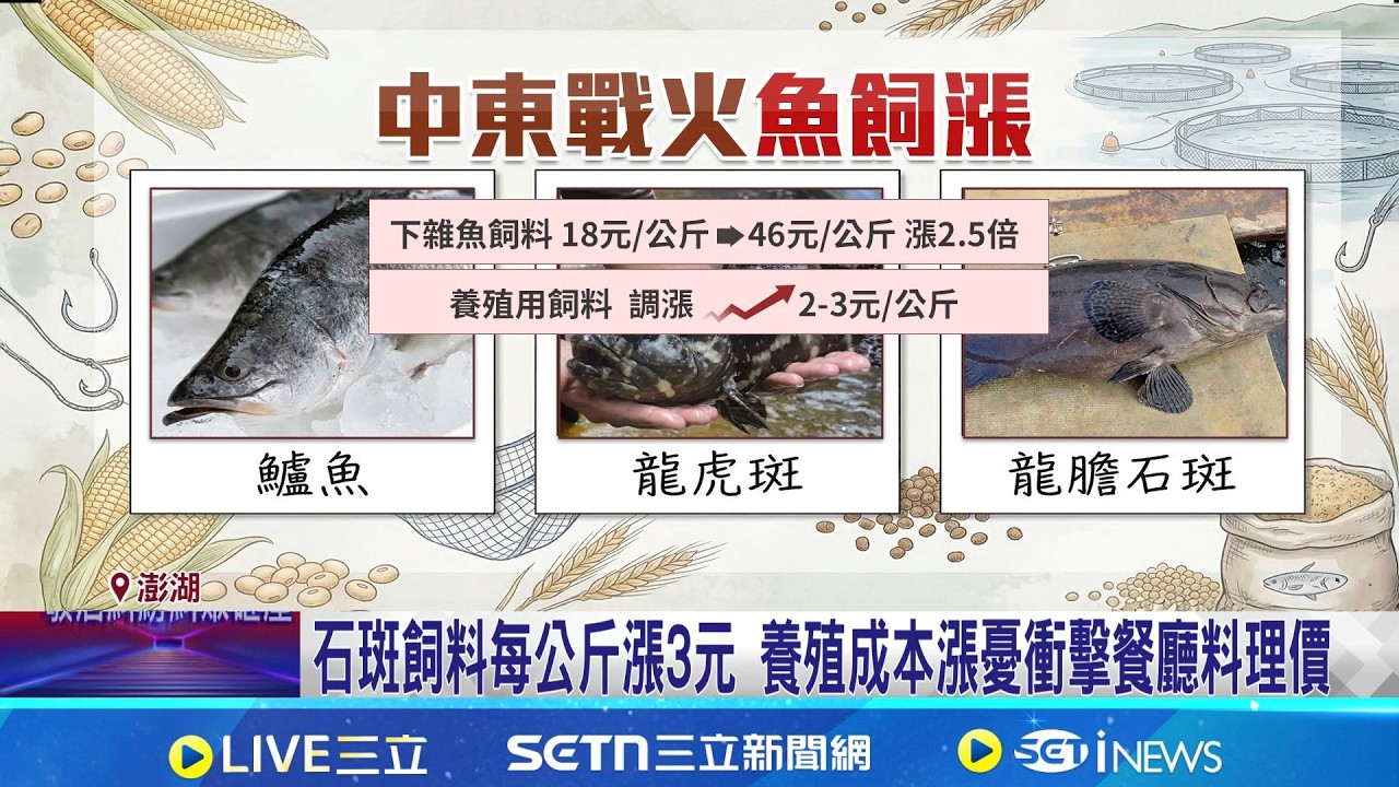 中東戰火波及澎湖養殖業 貨輪延遲下雜魚估漲2.5倍 進口下雜魚恐缺貨! 業者:養殖用飼料每公斤漲3元 台東漁民出海意願低 中盤商估:魚價最高恐漲80%｜新聞一把抓20260318｜三立新聞台