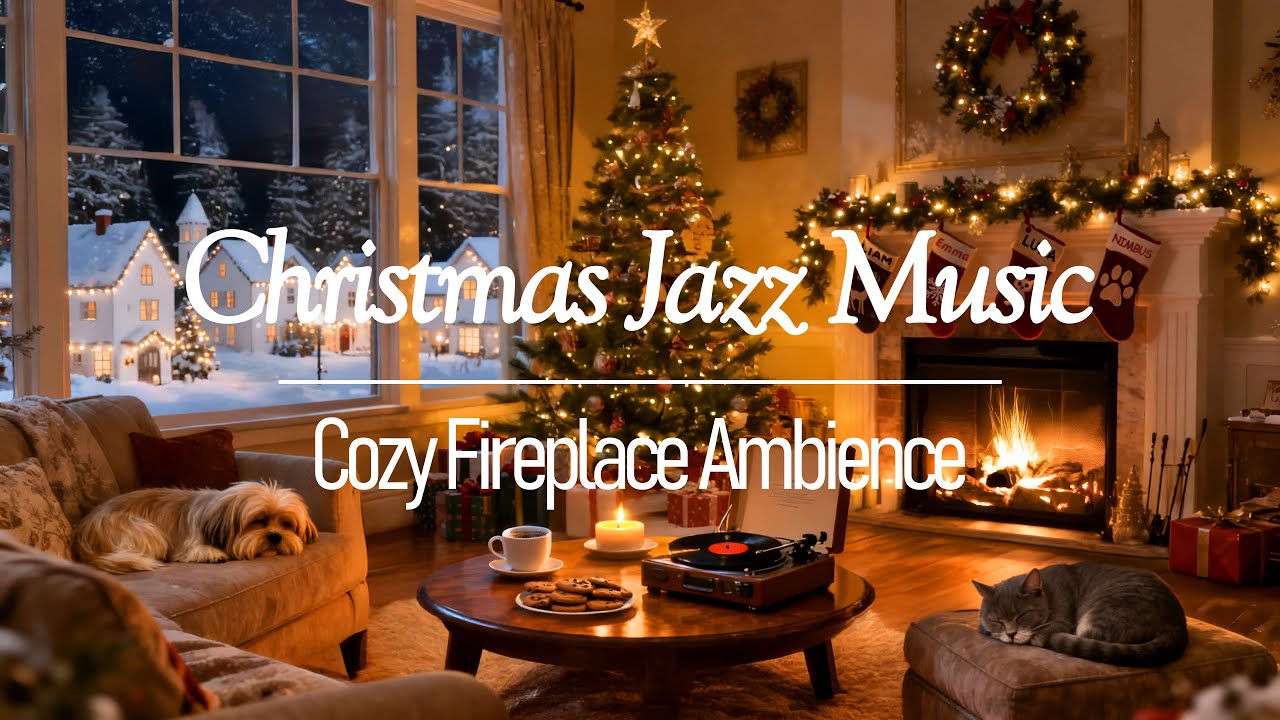 Christmas Jazz Fireplace Ambience | 2+ Hours of Soothing Holiday Music & Crackling Fire