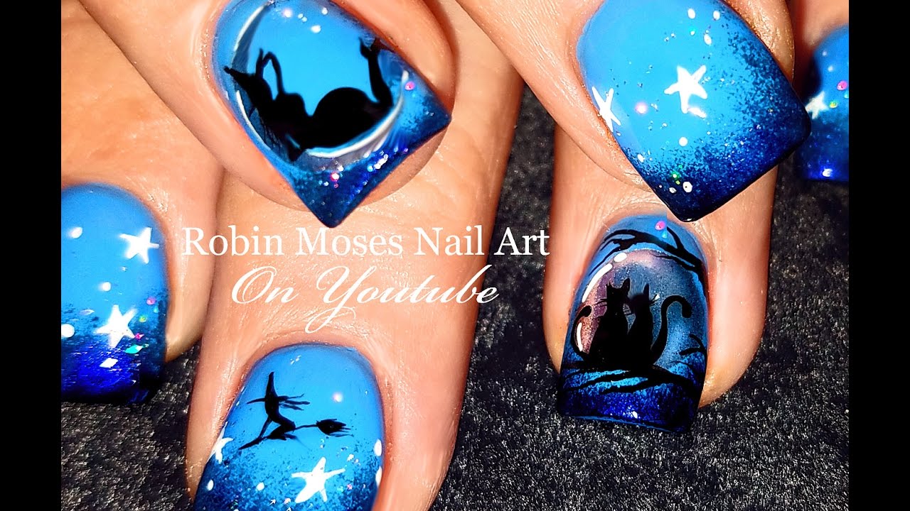 Halloween Nails | DIY Chrome Nail Art Witch and Cat Nail Design Tutorial