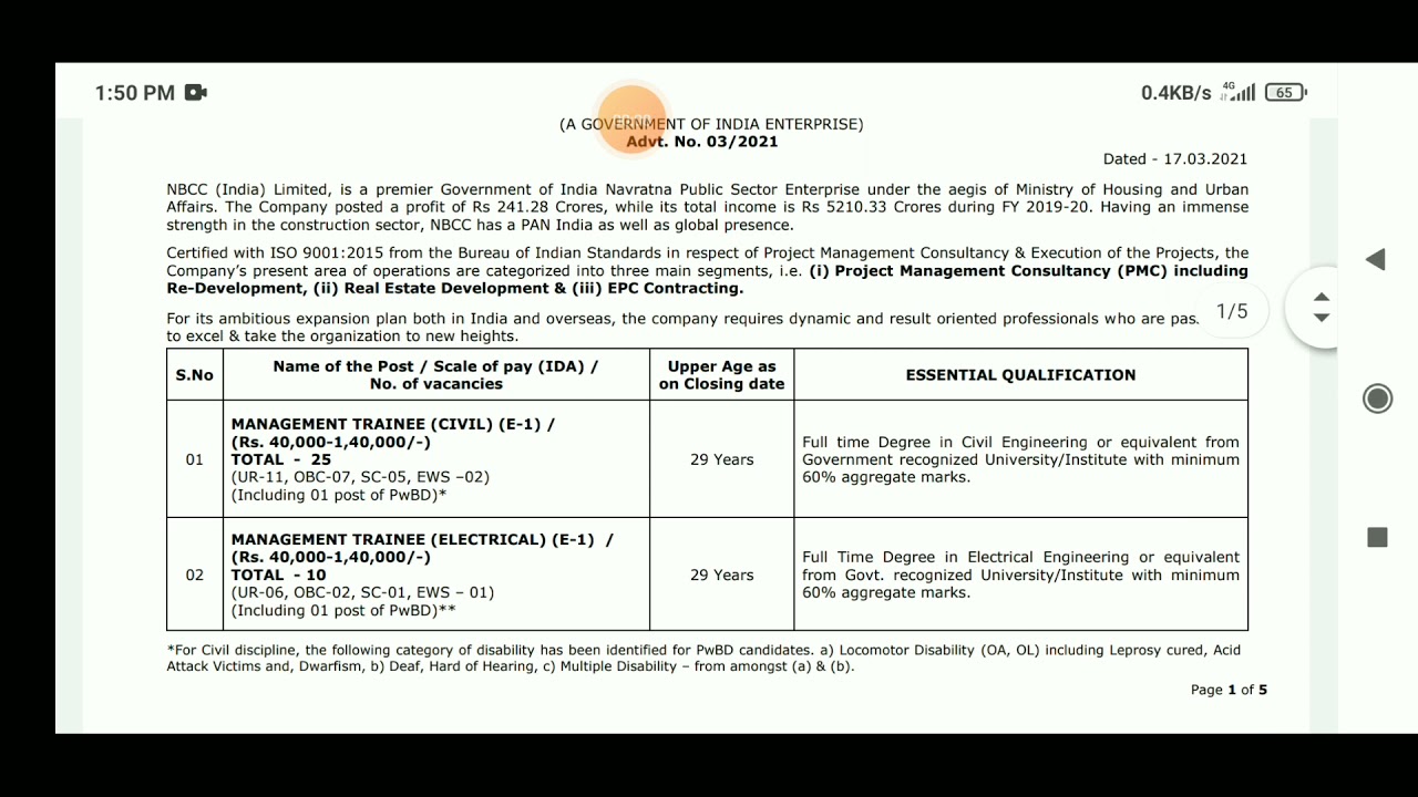 NBCC ( India ) Limited recruitment 2021 | Latest civil Engineering job