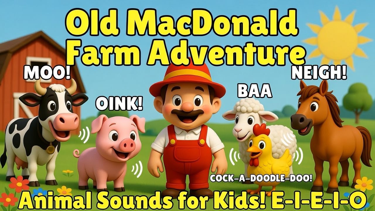 Old MacDonald Had a Farm | Animal Sounds Adventure for Kids | E-I-E-I-O Nursery Rhyme Sing Along