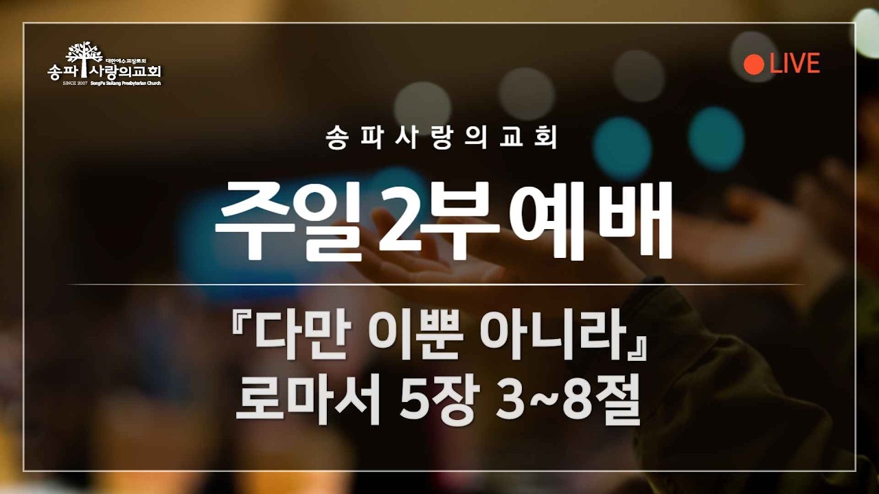 2026.03.08 | 주일 2부 예배 | 장희섭 목사 | 다만 이뿐 아니라026.03.08 | 주일 1부 예배 | 장희섭 목사 | 다만 이뿐 아니라 | 로마서 5장 3~8절