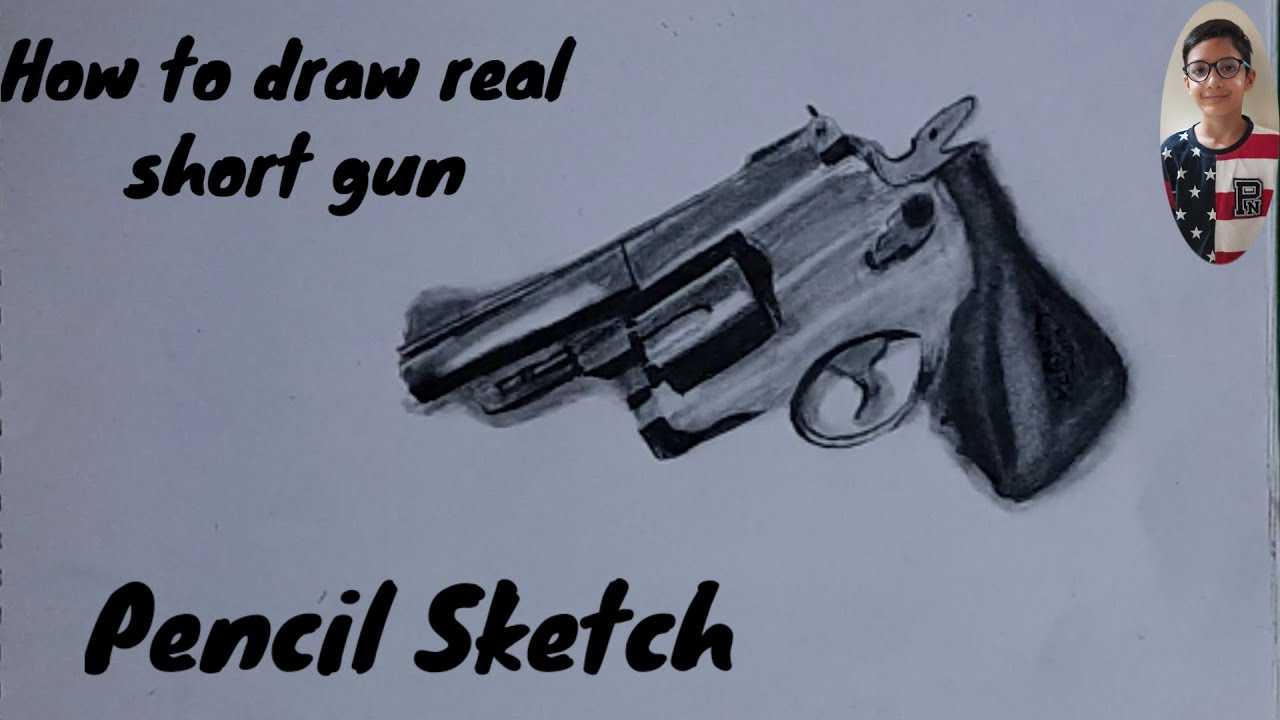 How to draw  short gun with pencil # pencil sketch of short gun# 3d sketch of pistol  step by step .