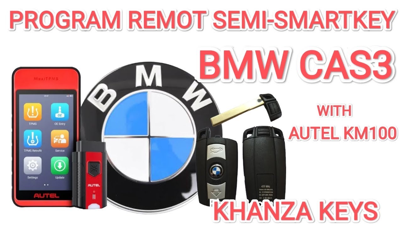 Tutorial on how to program adding keys to a BMW car system CAS3 semi-smart key with Autel KM100