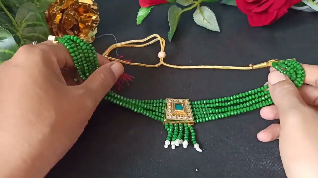 How To Make Choker Necklace At Home//crystal choker kese banaye gharpe//only 100 rupee me choker