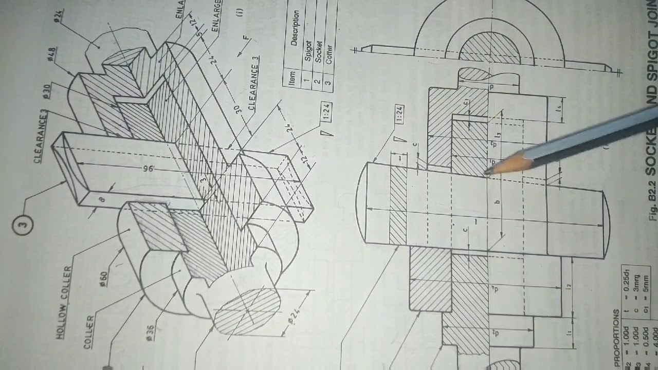 Socket and Spigot joint. Cotter joint Machine drawing(Malayalam)