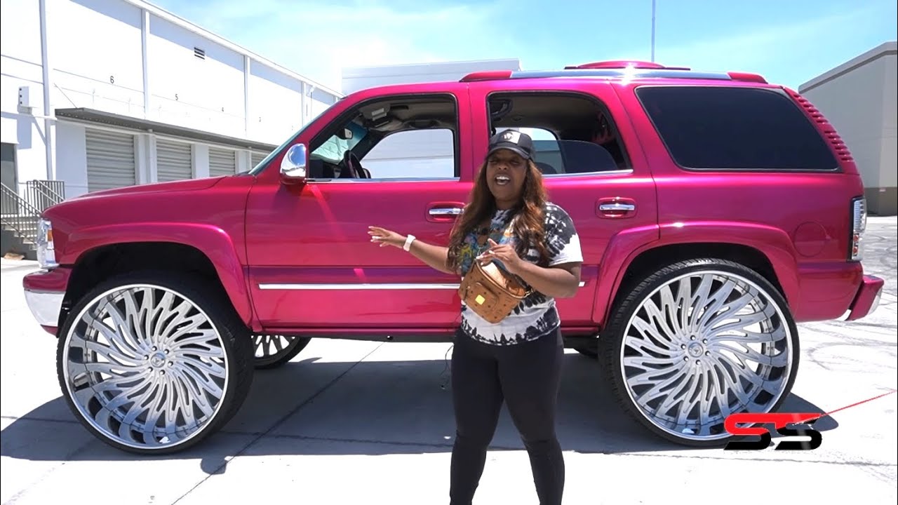 Candy Magenta Pink Chevy Tahoe on 34” ASANTI Wheels