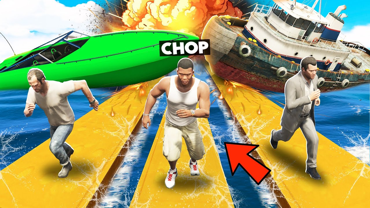 GTA 5 CHOP TRIED TO KNOCK ME DOWN IN BOATS VS RUNNERS