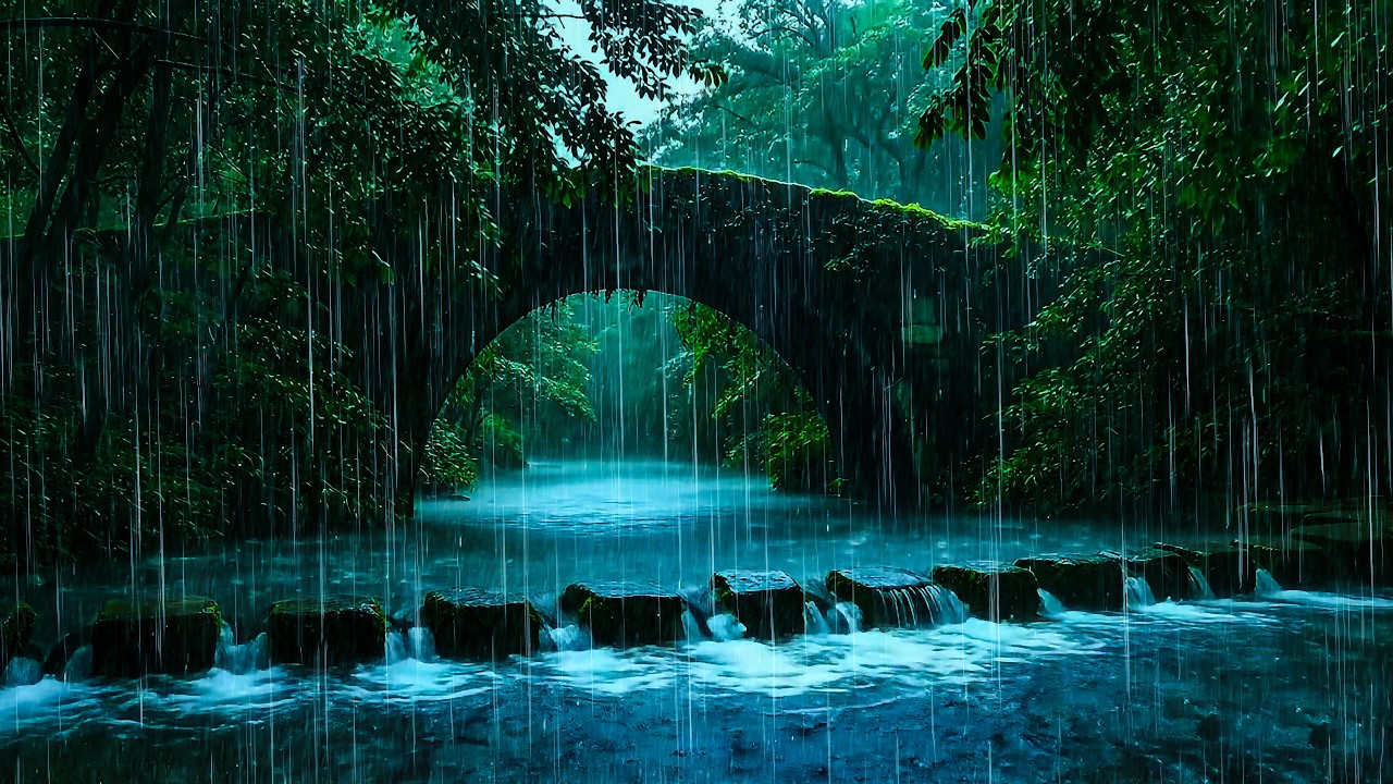Fall Asleep Gently with Calming Rain & Soft Water Stream on Forest Lake | ASMR Nature Sounds