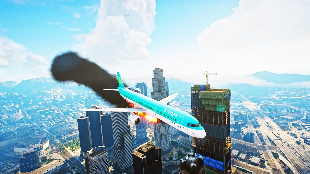 Airbus A321 Emergency Landing | Photorealism Graphics Mod | GTA V