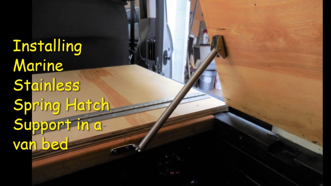 INSTALLING VAN / MARINE SPRING HATCH SUPPORT of STAINLESS STEEL FOR UNDER BED STORAGE HATCH
