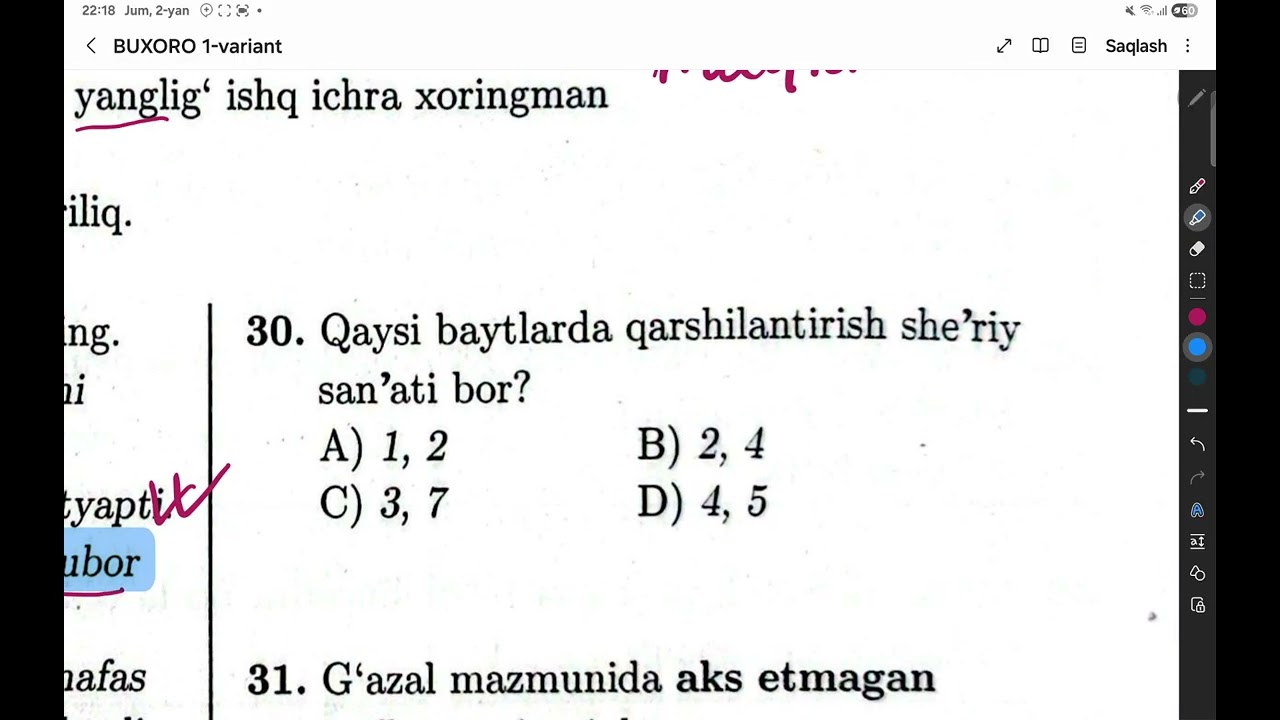 Ms test tahlili. Umid Shukurov 1-variant. 28-44-savollar