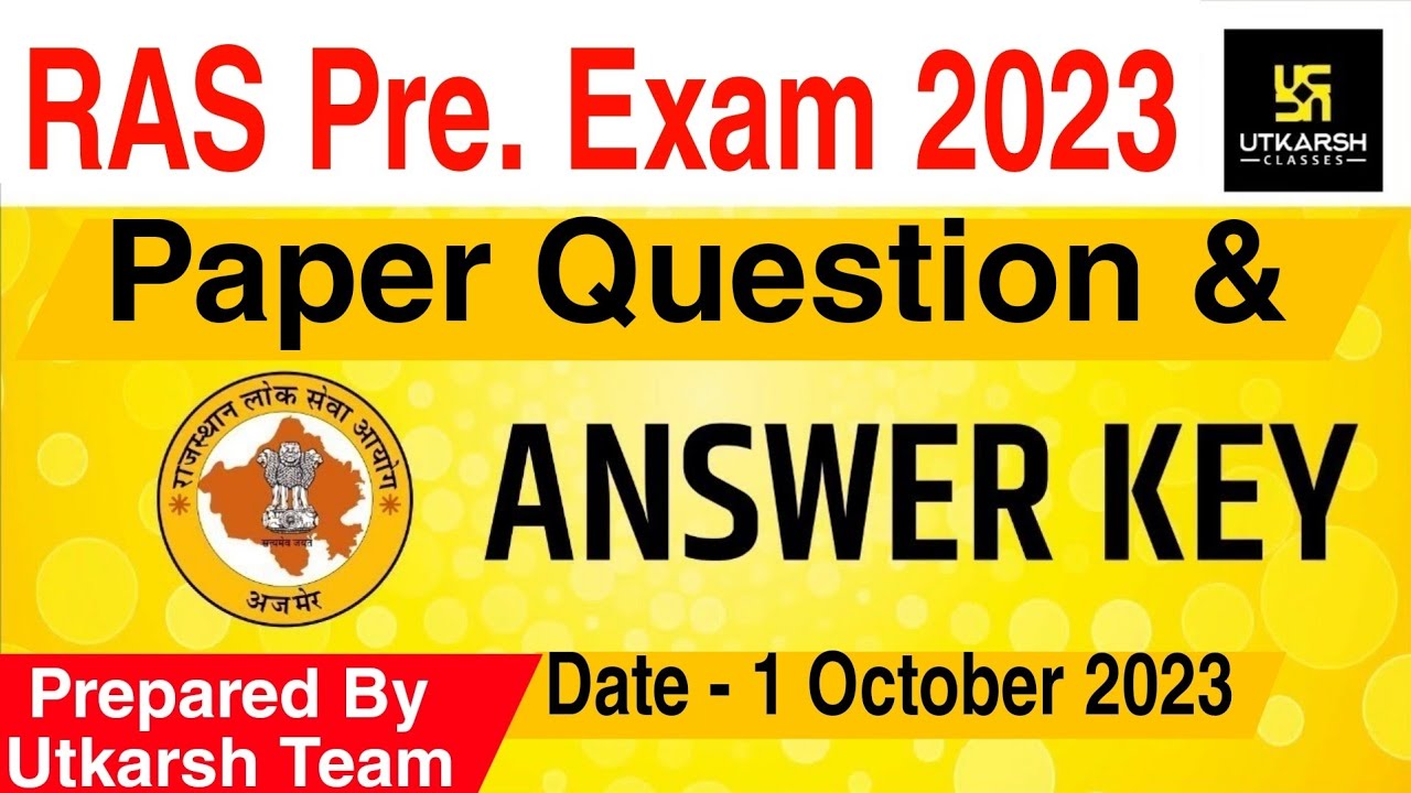RAS Pre Answer Key 2023 By Utkarsh Team Expert's | Ras Pre Paper with answers 2023