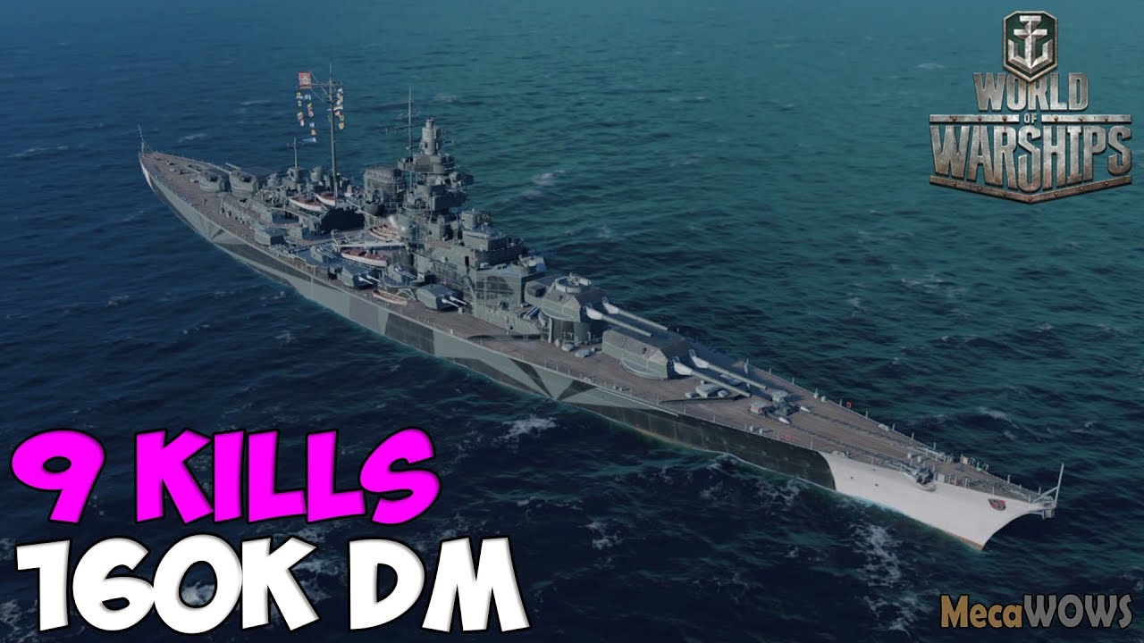 World of WarShips | Tirpitz | 9 KILLS | 160K Damage - Replay Gameplay 4K 60 fps