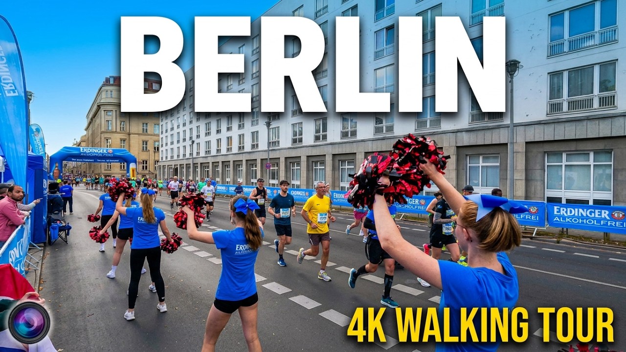 4K Berlin walking virtual tour during Berlin Marathon 2023, Germany