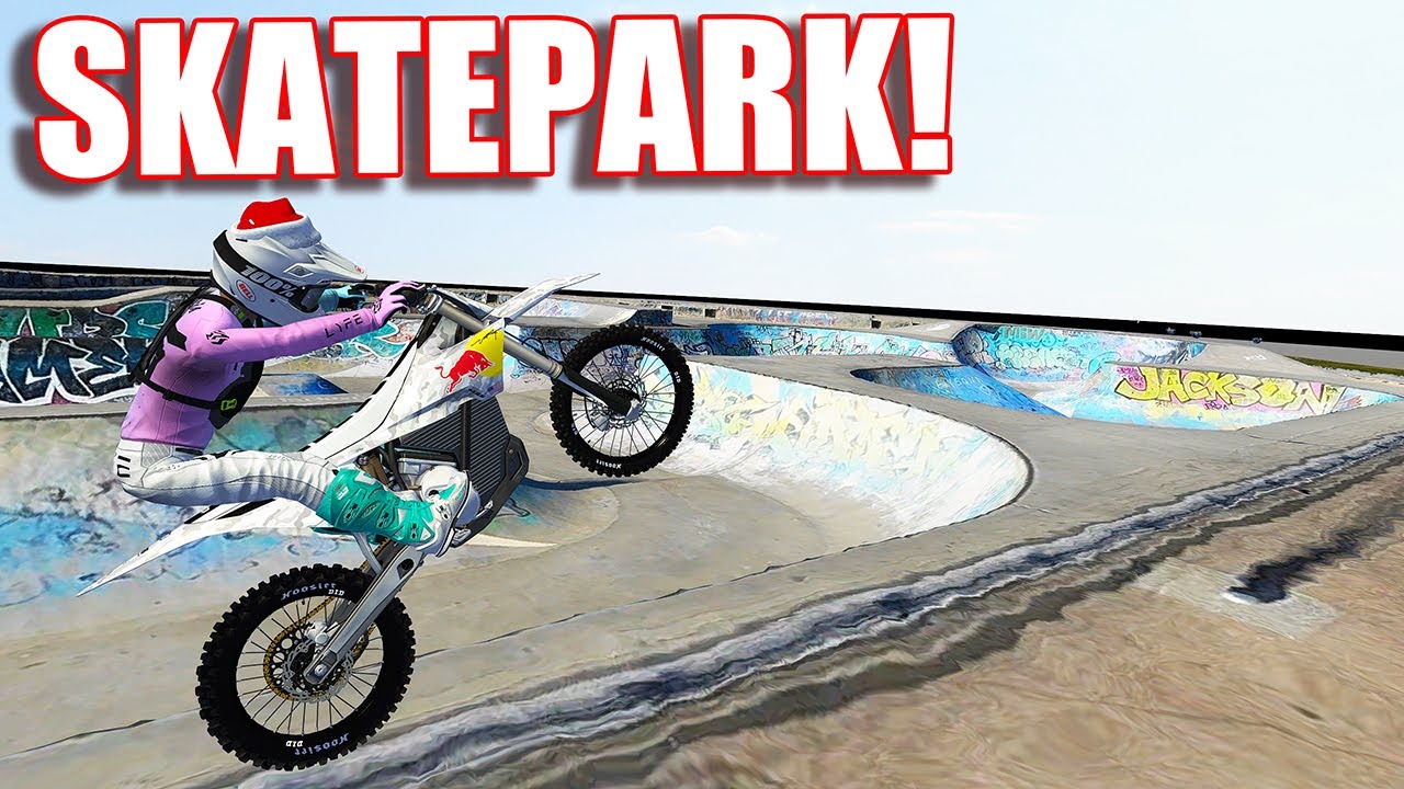 RIDING A STARK VARG AT A HUGE SKATEPARK!! (MXBIKES)