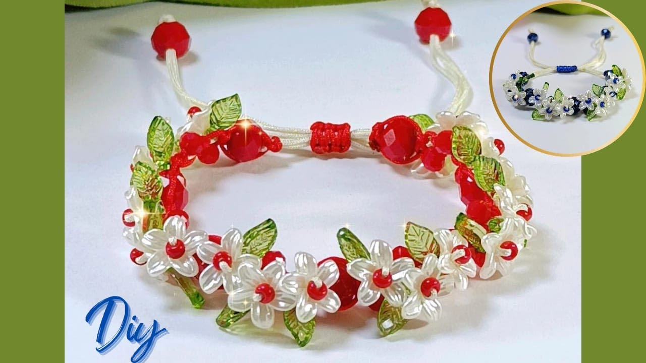 Aprende a crear pulseras elegantes en minutos. Pulsera de flores fácil y rápido 🌺