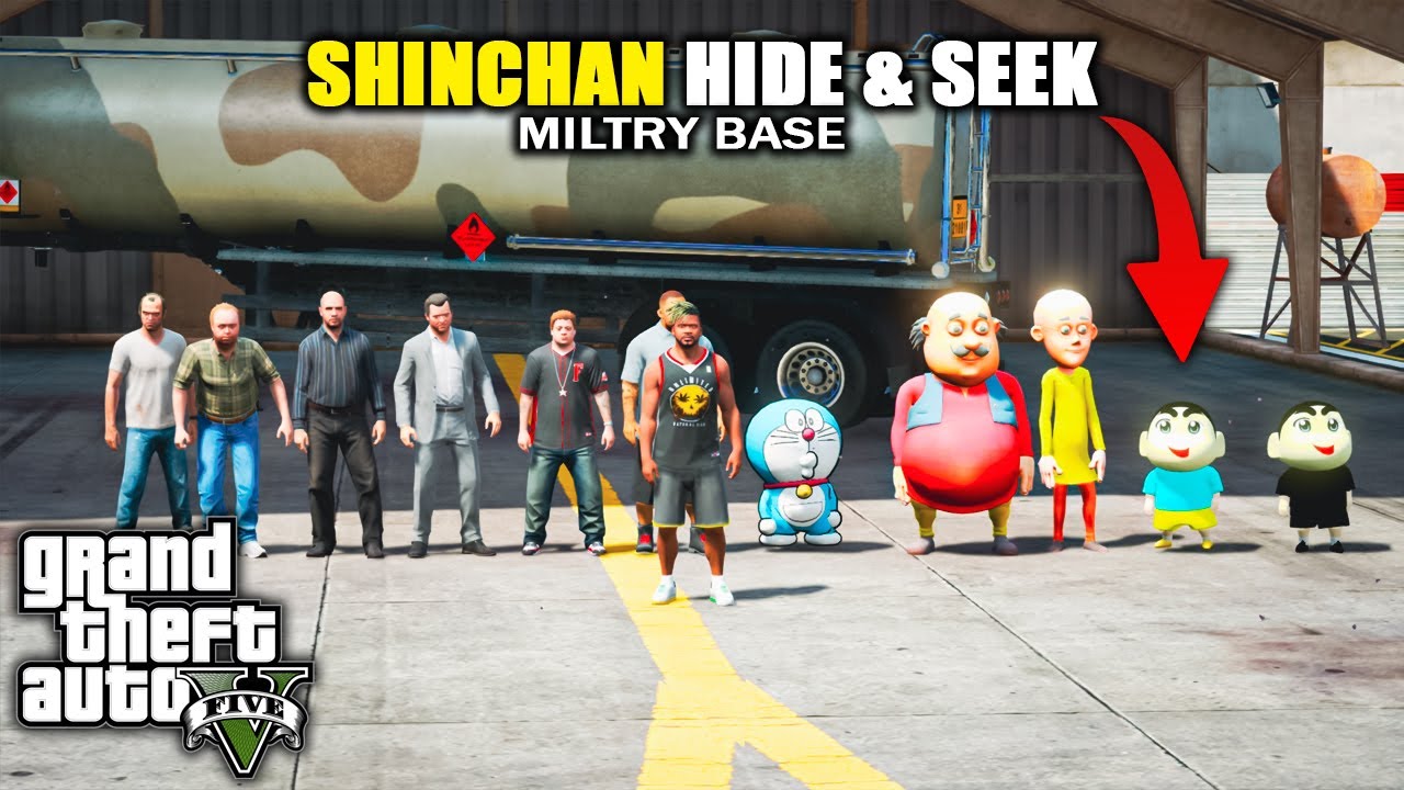 GTA 5: Shinchan Hide & Seek in Military Base.! Franklin & Pinchan (Gta5 mods)