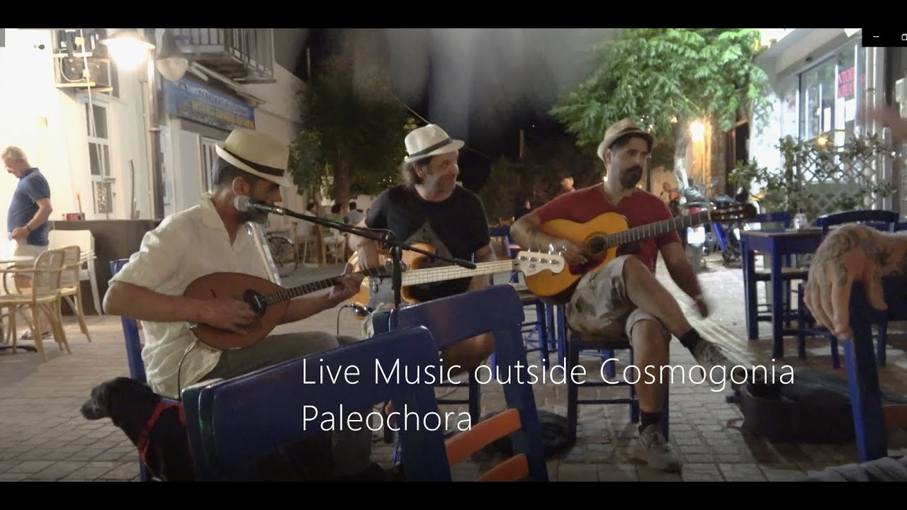 Paleochora Crete Traditional live music outside Cosmogonia Cafe Bar