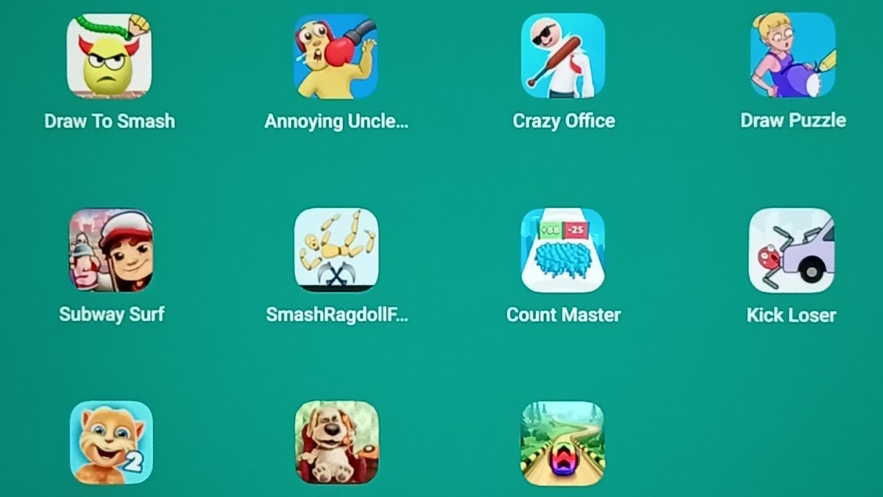 Subway Surfers, Annoying Uncle, Crazy Office, Draw Puzzle, Talking Ben, Ragdoll Break, Count Master 