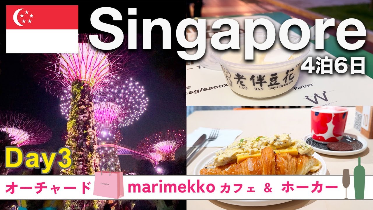 【シンガポールVlog】オーチャードでショッピング＆マリメッコカフェ｜マクスウェルフードセンター🍴夜のガーデンバイザベイショー満喫✨ LAVAヨガ🧘‍♀️ 3日目