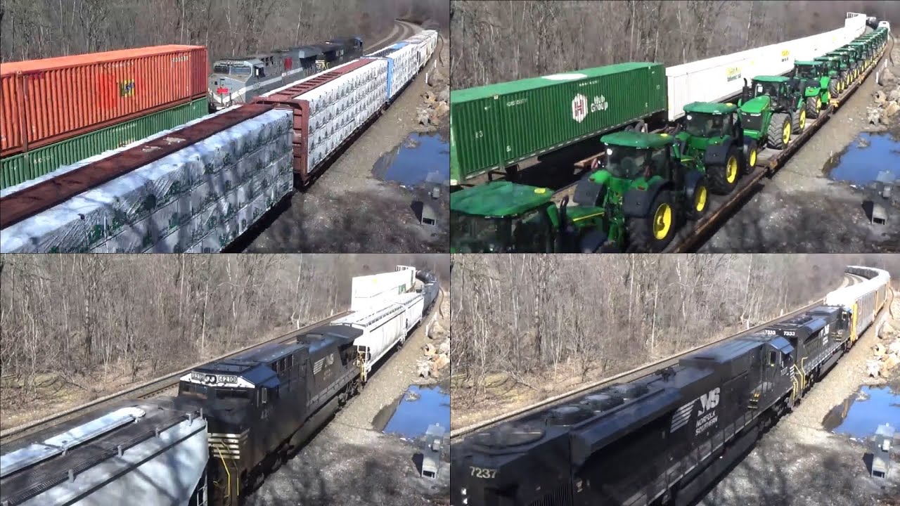A Long and Slow NS Stack Train 20Q Races a Massive Eastbound Mixed Freight 36A at Cassandra