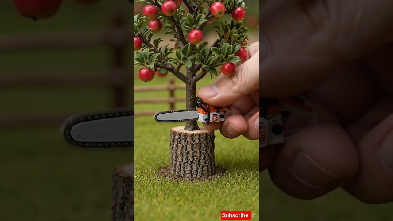 mini chainraw vs  Apple tree &ndash; perfect cutting