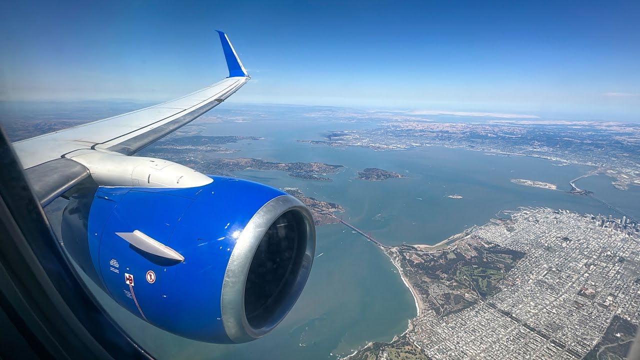 United Airlines B737-800 scenic approach & landing in San Francisco (SFO)
