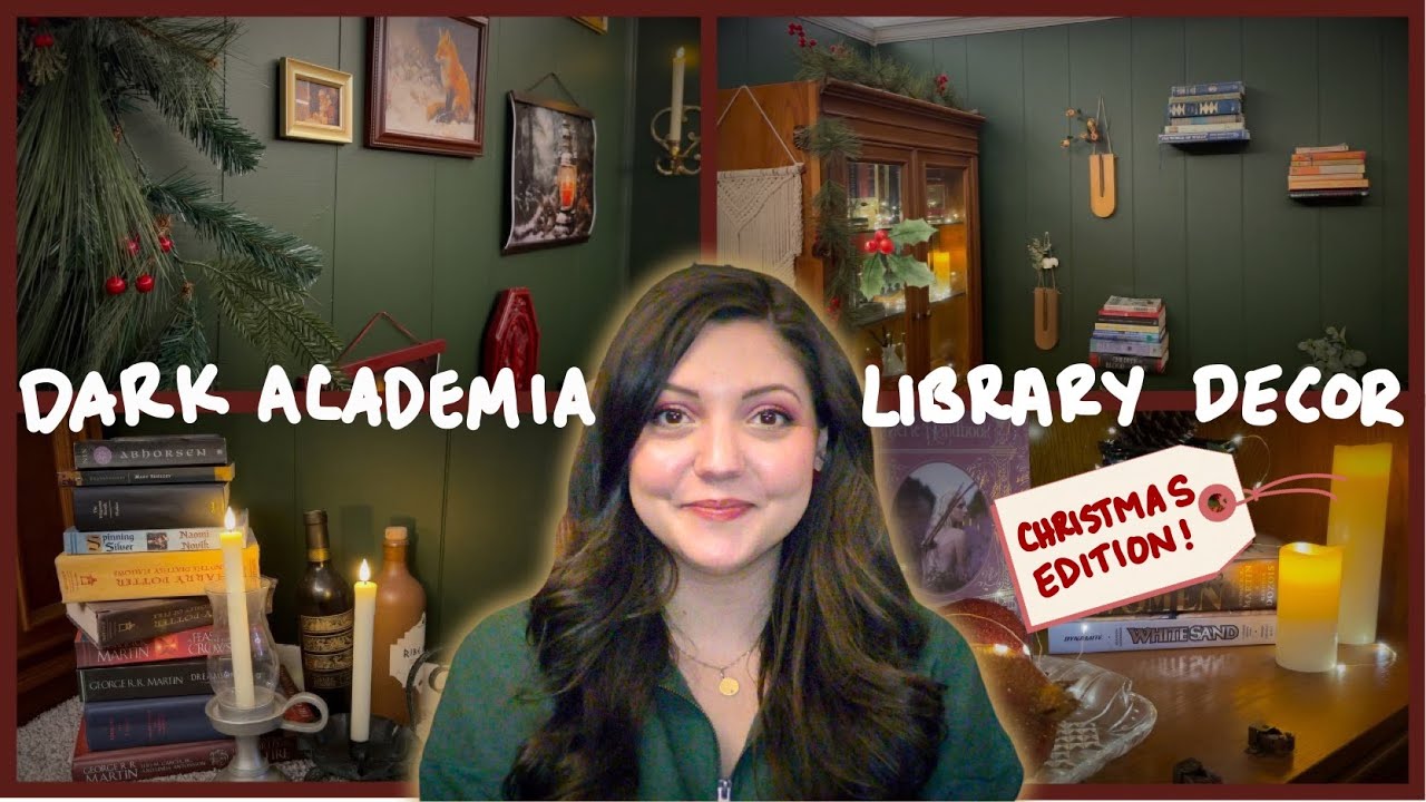 Decorating my Dark Academia Library for Christmas! Moody holiday decor for your reading nook