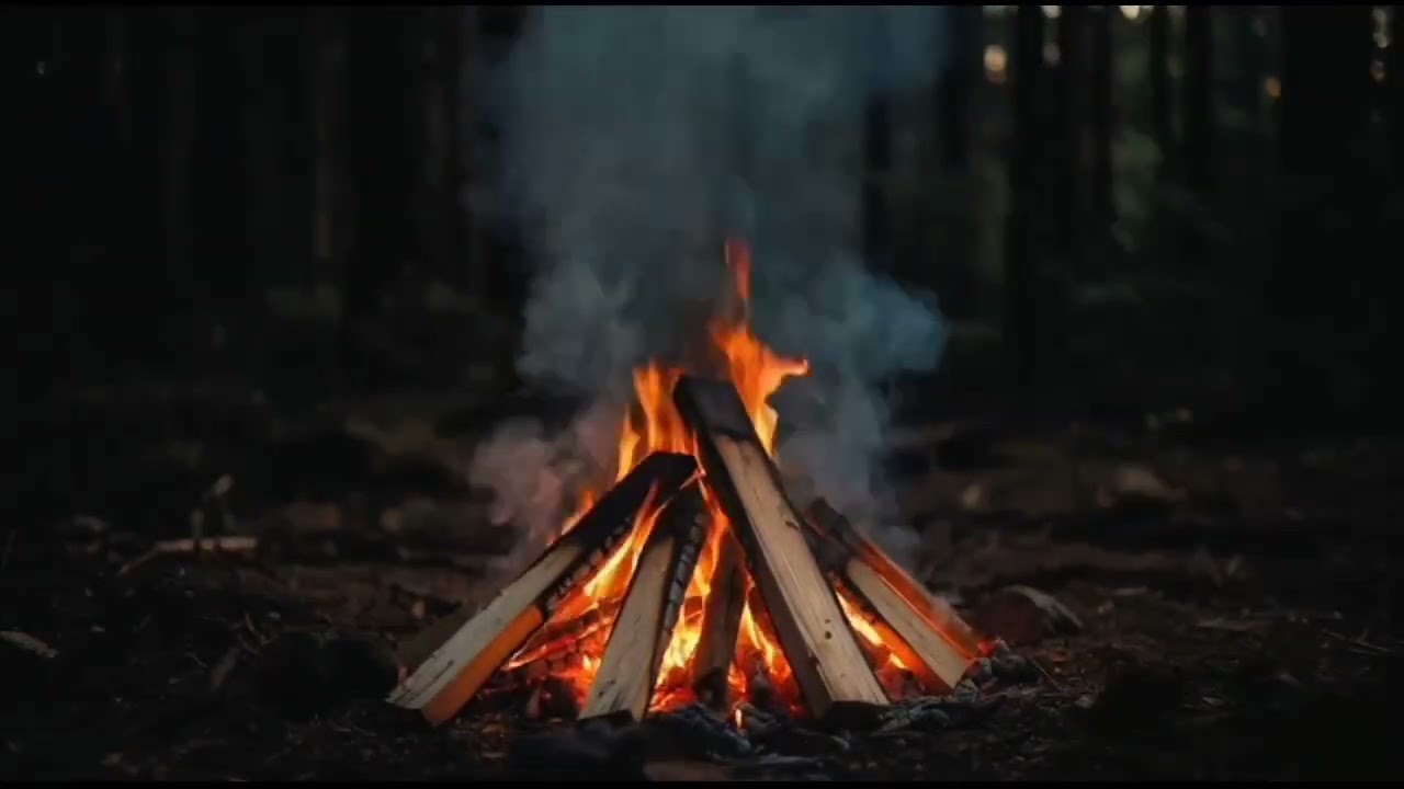 Campfire in the dark forest | Real fire sound Soothing and Relaxing