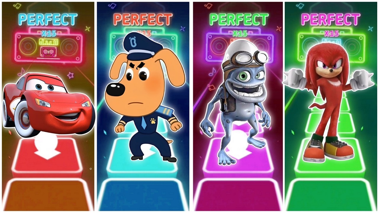 McQueen 🆚 Sheriff Labrador 🆚 Crazy frog 🆚 Knuckles in Tiles Hop EDM Rush Game play🎶