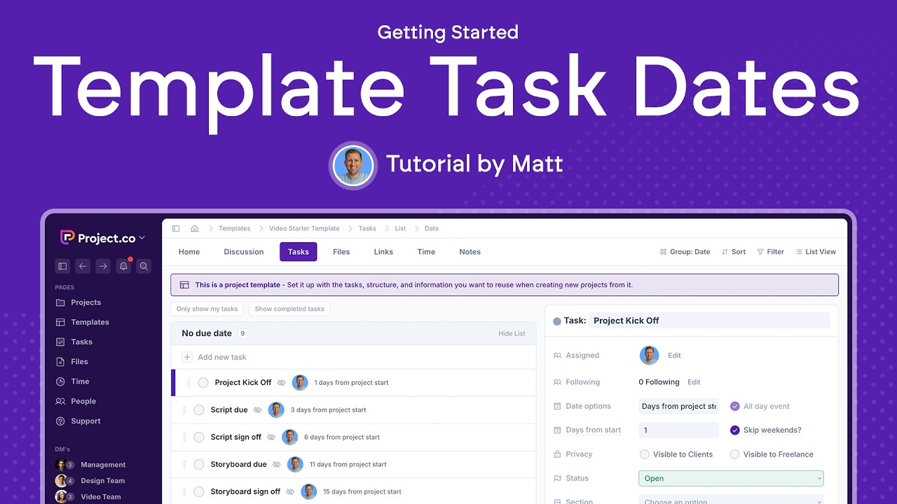 How To Use Template Task Dates in Project.co V3