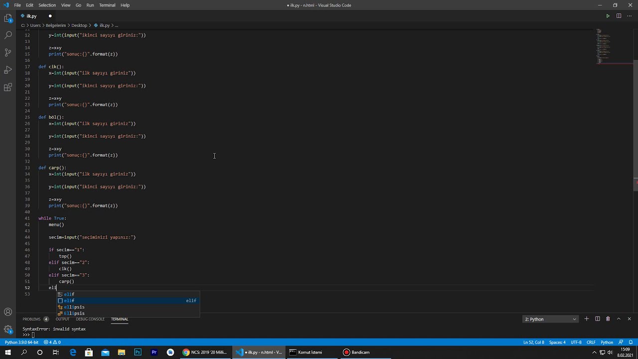 Python 3 ile basit hesap makinesi yapımı