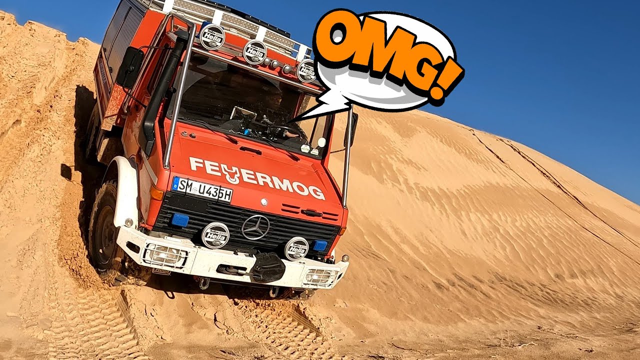 Kippt der Unimog Camper? 100% GEFÄLLE!! Experiment SAHARA Sand | FEUERMOG