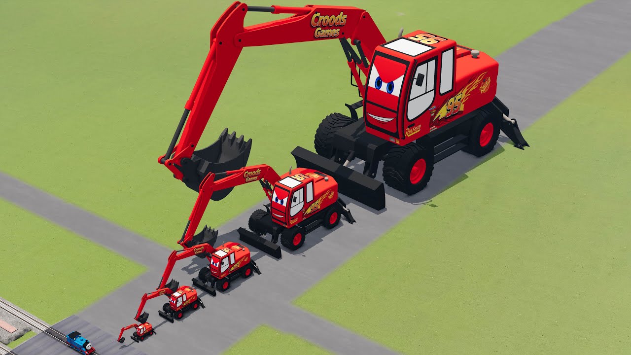 Big & Small Excavator Truck Lightning Mcqueen vs Trains Thomas | BeamNG.Drive