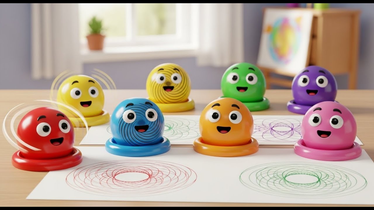 Sete Pequenos Espirógrafos de Brinquedo Girando | Desenhos Mágicos e Rimas Infantis