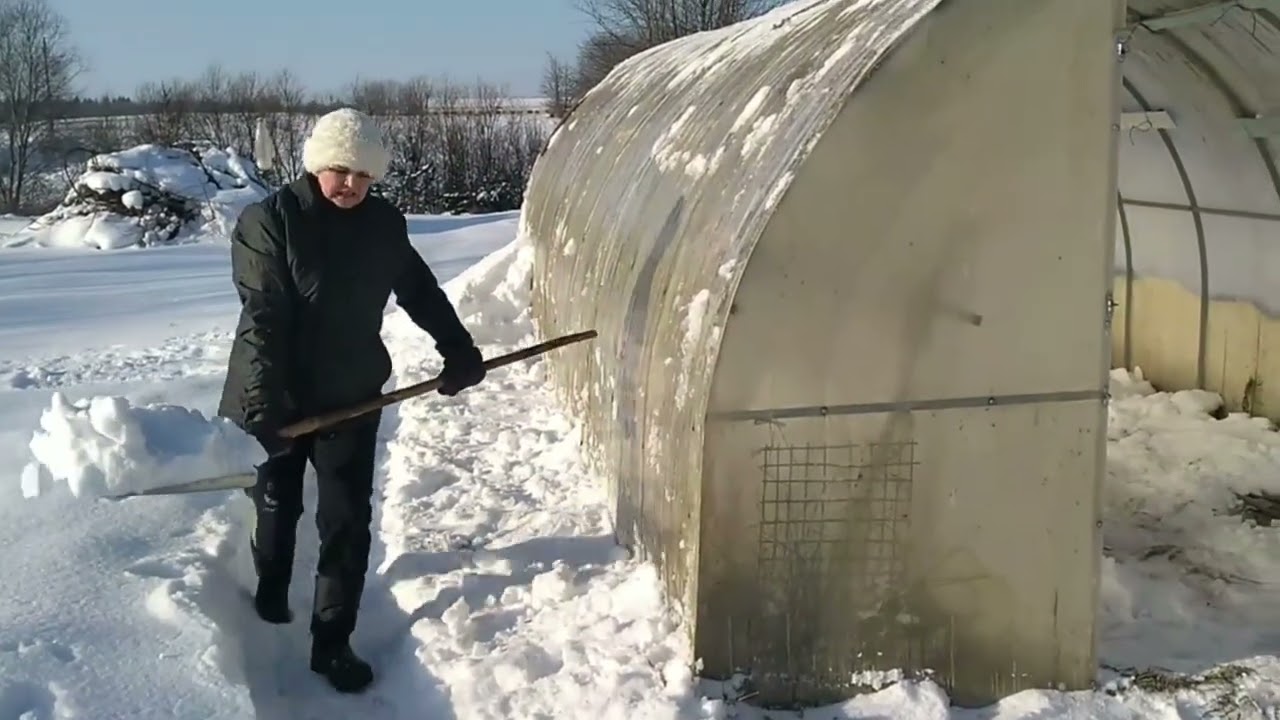 Работы в деревне зимой. Расчистили снег и выбили ковры.