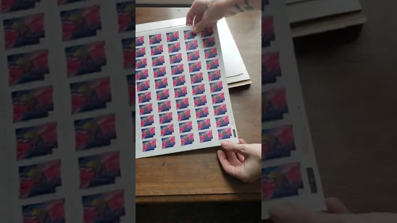 Unboxing custom colorful cosmic bear stamps created using the Canada post service