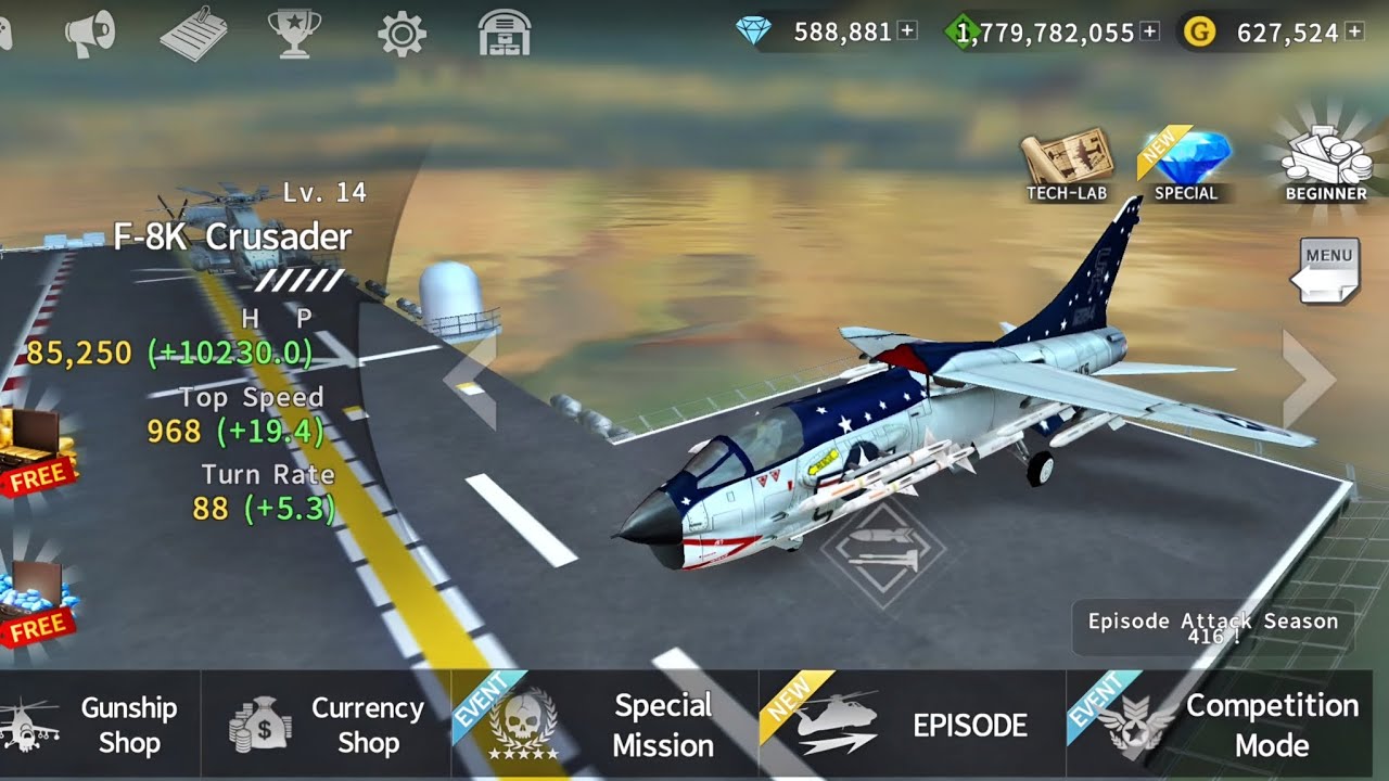 Gunship Battle: F8-K CRUSADER tier9 gunship raidmission gameplay.