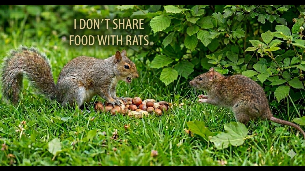 Furious Mico the Squirrel Protects Its Peanuts from a Sneaky Mouse! 🐿️