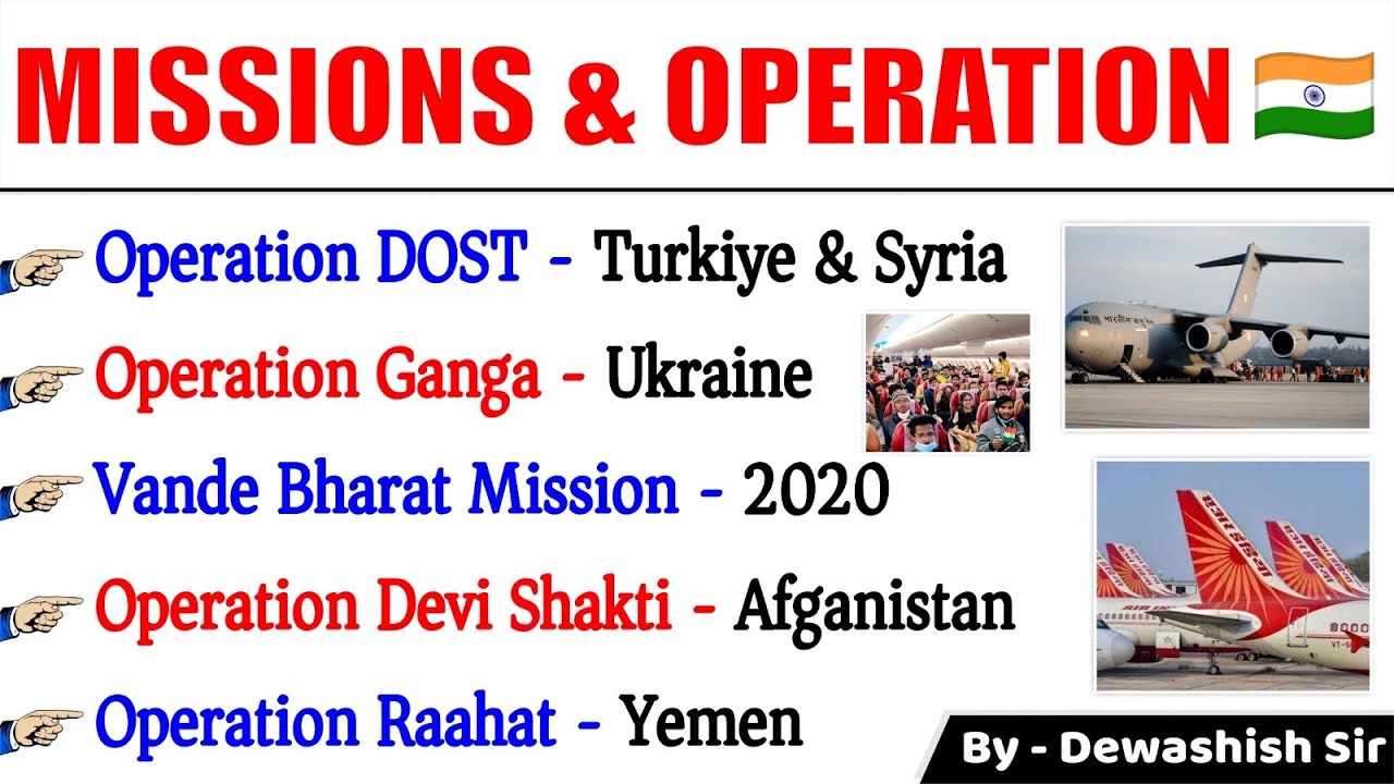 Important Missions And Operation | Current 2023 | भारत के प्रमुख ऑपरेशन |  India Important Missions|