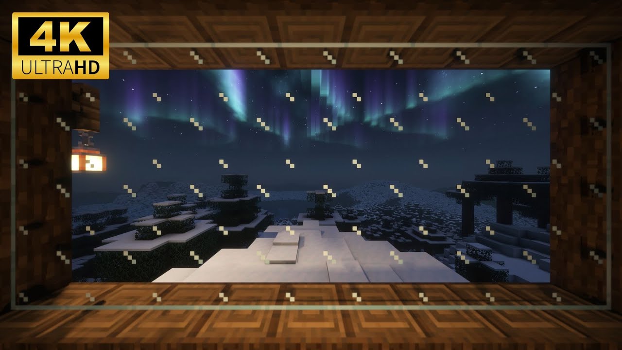 Window to a snowy Minecraft world (gentle wind sounds & ambiance) | 10 hours