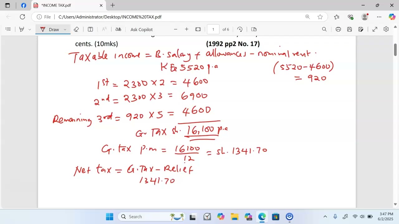 Income Tax  K c s e 1992 pp2 Mathematics No 17