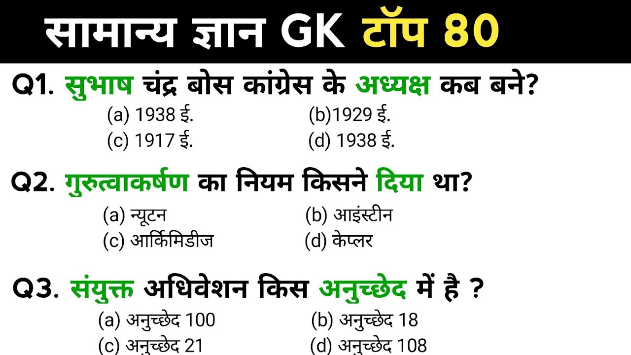 सामान्य ज्ञान | Top 80 Gk/GS Question | gk question and answers | gk in hindi | gk quiz
