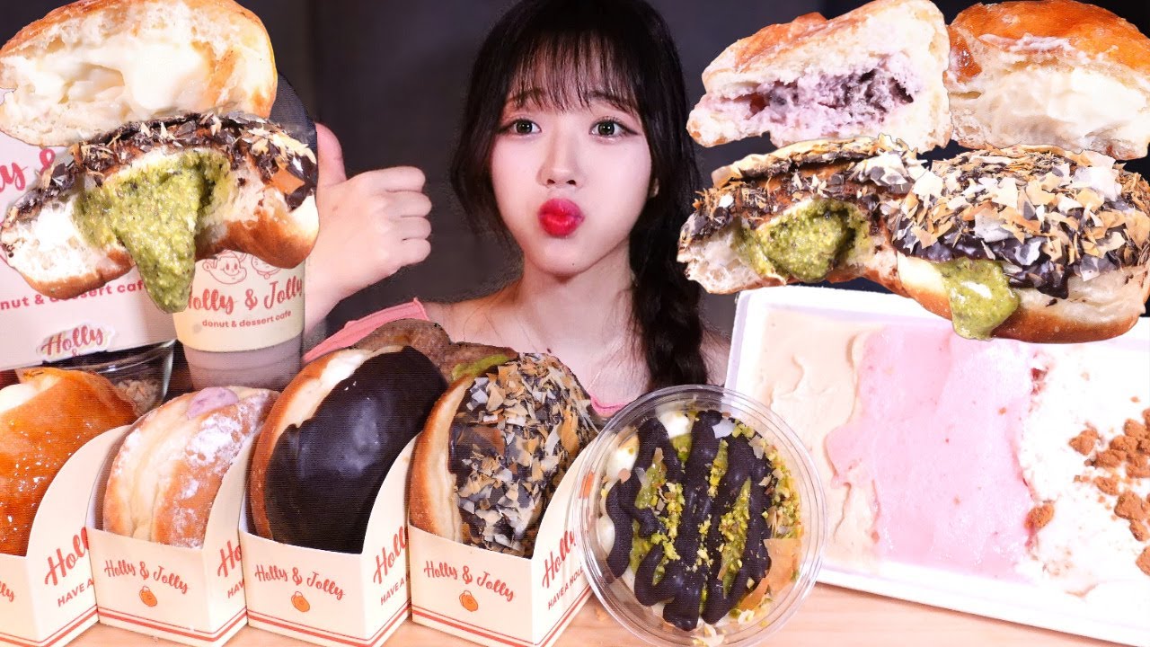두친자도 인정한 맛집..💚 홀리앤졸리 두바이초코도넛 두바이초콜릿 디저트 먹방 리얼사운드 DUBAI CHOCOLATE DESSERT MUKBANG ASMR
