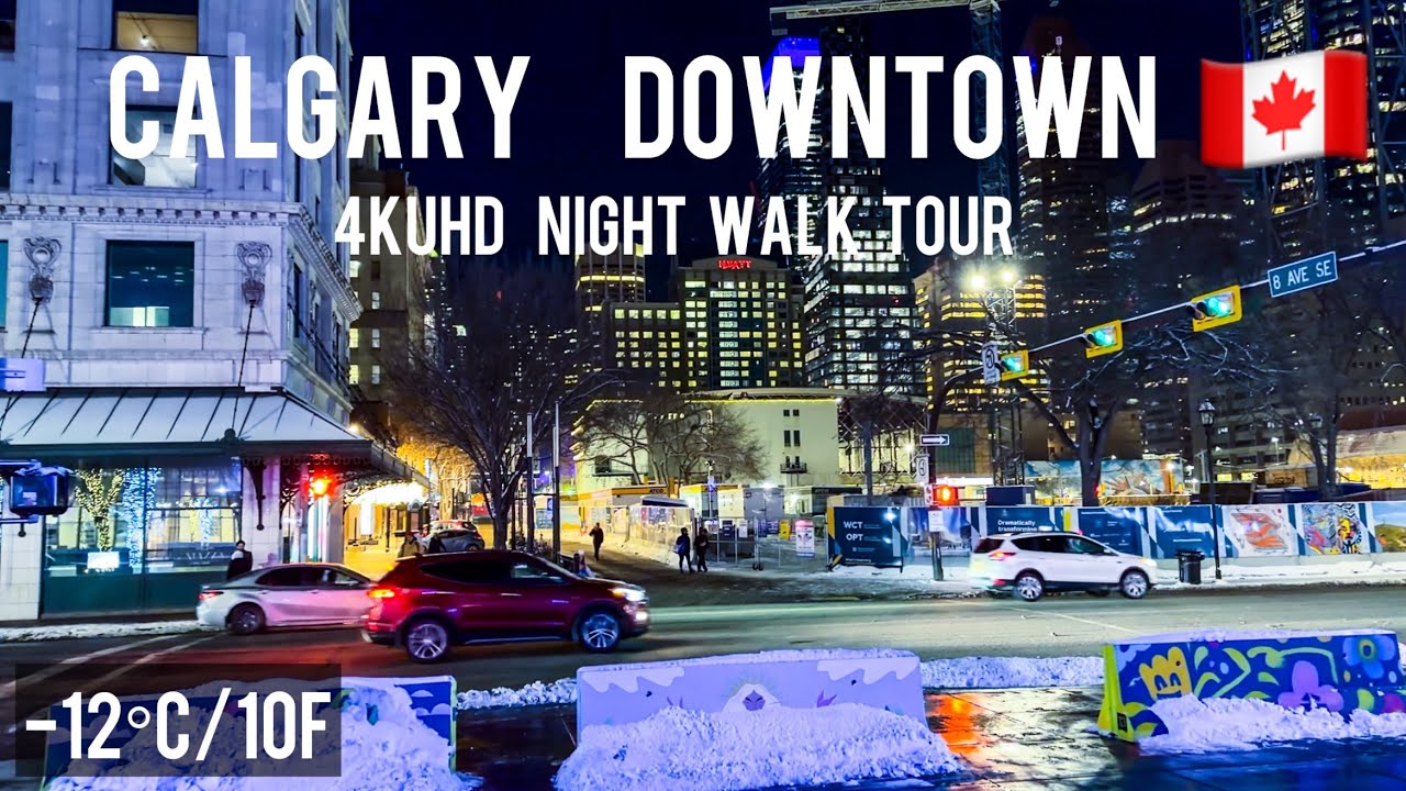 Canada at Night 🇨🇦 Calgary’s Snowy Streets in 4K UHD